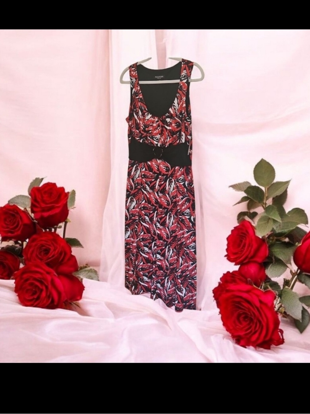 Perceptions dress black red white black belt under bust size 12 NWT